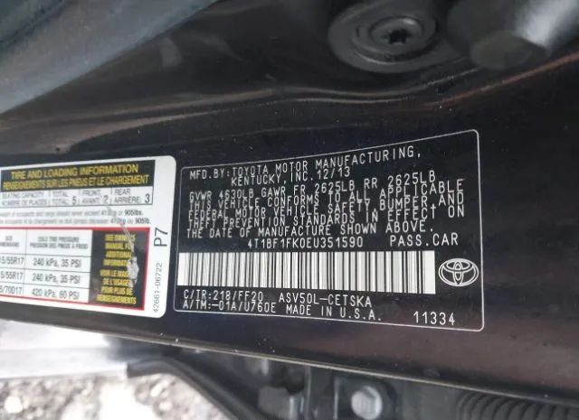 Photo 8 VIN: 4T1BF1FK0EU351590 - TOYOTA CAMRY 