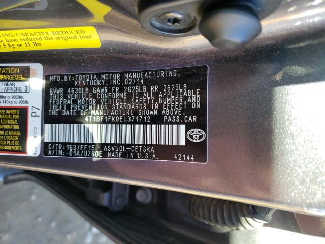 Photo 9 VIN: 4T1BF1FK0EU371712 - TOYOTA CAMRY L 