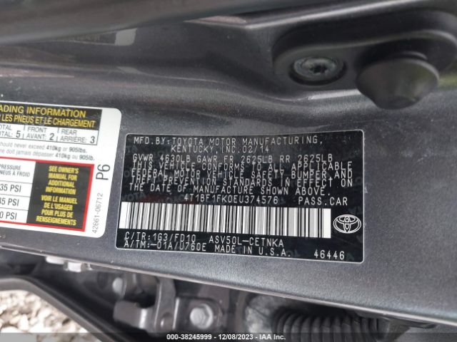 Photo 8 VIN: 4T1BF1FK0EU374576 - TOYOTA CAMRY 