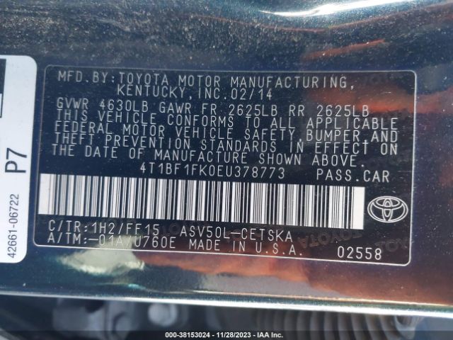 Photo 8 VIN: 4T1BF1FK0EU378773 - TOYOTA CAMRY 