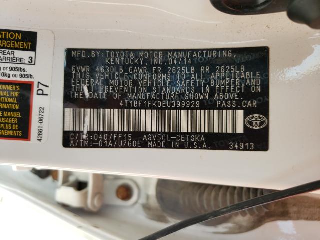 Photo 9 VIN: 4T1BF1FK0EU399929 - TOYOTA CAMRY L 