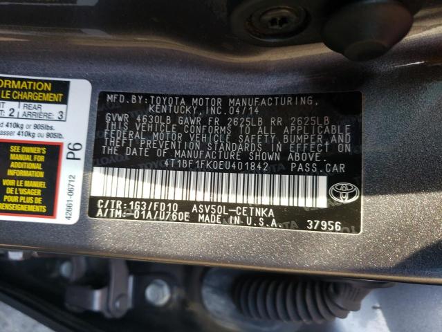 Photo 9 VIN: 4T1BF1FK0EU401842 - TOYOTA CAMRY L 