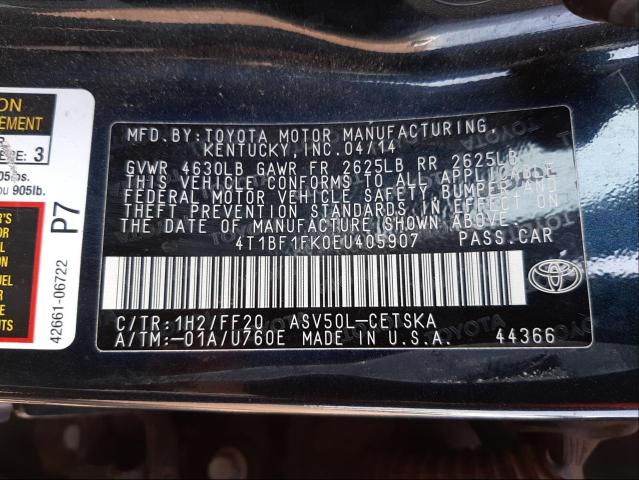 Photo 9 VIN: 4T1BF1FK0EU405907 - TOYOTA CAMRY L 