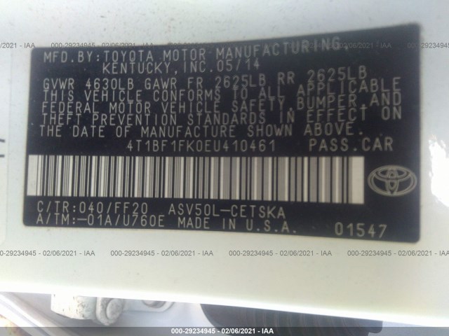 Photo 8 VIN: 4T1BF1FK0EU410461 - TOYOTA CAMRY 