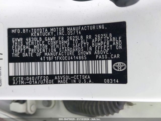 Photo 8 VIN: 4T1BF1FK0EU414865 - TOYOTA CAMRY 