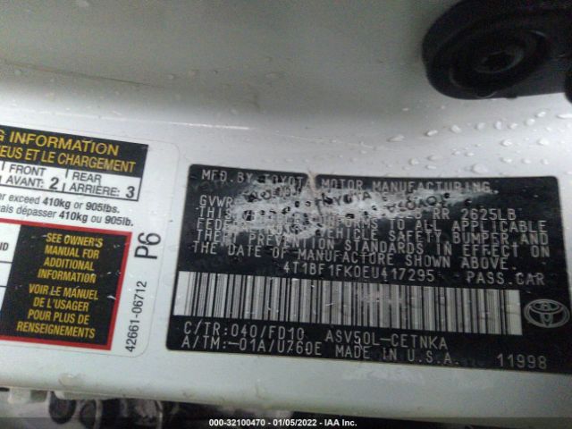 Photo 8 VIN: 4T1BF1FK0EU417295 - TOYOTA CAMRY 