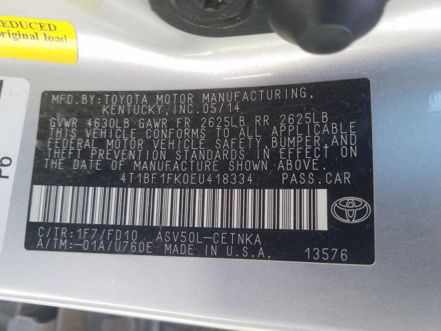 Photo 9 VIN: 4T1BF1FK0EU418334 - TOYOTA CAMRY L 