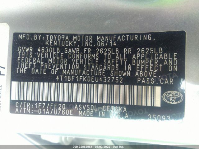 Photo 8 VIN: 4T1BF1FK0EU432752 - TOYOTA CAMRY 