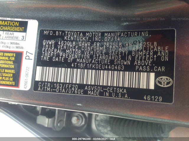 Photo 8 VIN: 4T1BF1FK0EU440463 - TOYOTA CAMRY 