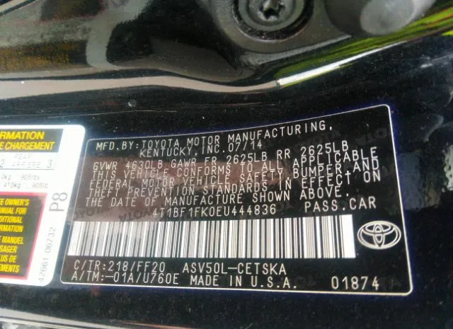 Photo 8 VIN: 4T1BF1FK0EU444836 - TOYOTA CAMRY 