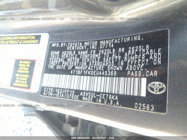 Photo 8 VIN: 4T1BF1FK0EU445369 - TOYOTA CAMRY 