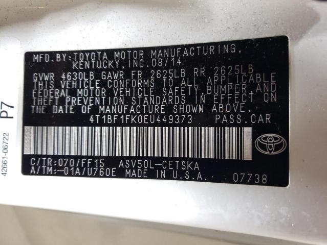 Photo 11 VIN: 4T1BF1FK0EU449373 - TOYOTA CAMRY L 