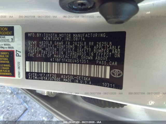 Photo 8 VIN: 4T1BF1FK0EU451351 - TOYOTA CAMRY 