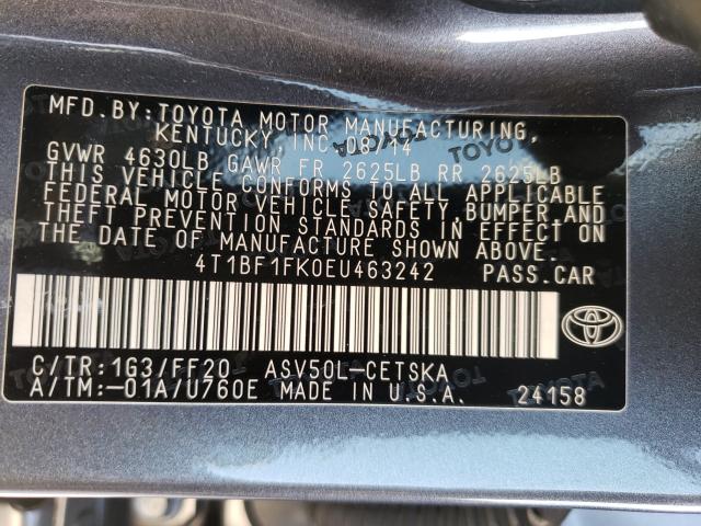 Photo 9 VIN: 4T1BF1FK0EU463242 - TOYOTA CAMRY L 