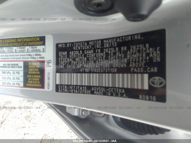 Photo 8 VIN: 4T1BF1FK0EU731108 - TOYOTA CAMRY 