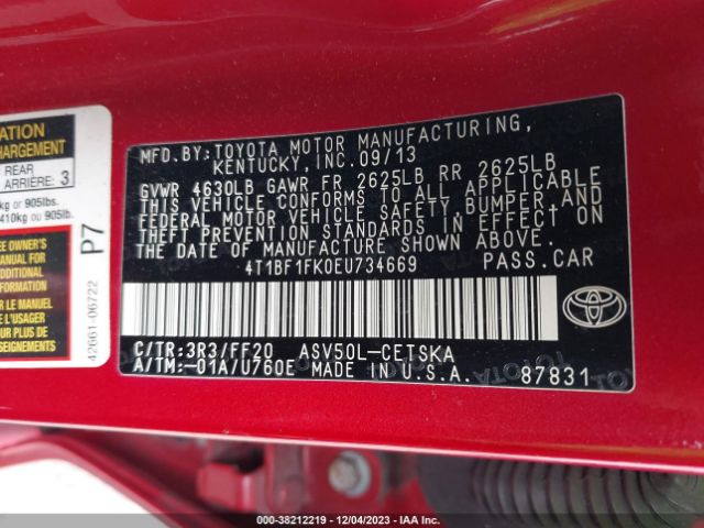 Photo 8 VIN: 4T1BF1FK0EU734669 - TOYOTA CAMRY 