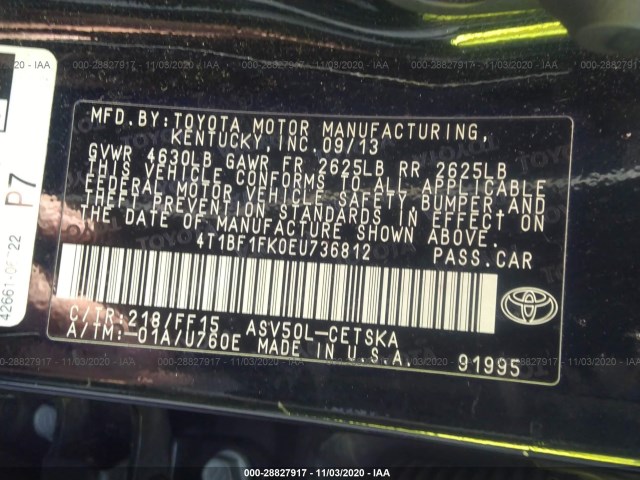 Photo 8 VIN: 4T1BF1FK0EU736812 - TOYOTA CAMRY 