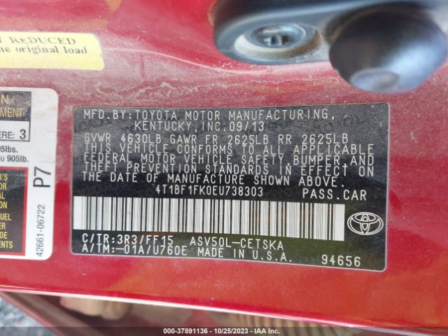 Photo 8 VIN: 4T1BF1FK0EU738303 - TOYOTA CAMRY 