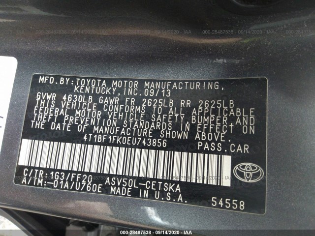 Photo 8 VIN: 4T1BF1FK0EU743856 - TOYOTA CAMRY 