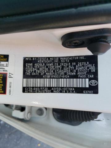 Photo 9 VIN: 4T1BF1FK0EU749124 - TOYOTA CAMRY L 