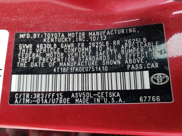 Photo 9 VIN: 4T1BF1FK0EU751410 - TOYOTA CAMRY L 