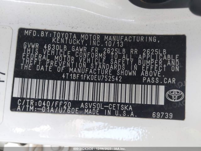 Photo 8 VIN: 4T1BF1FK0EU752542 - TOYOTA CAMRY 