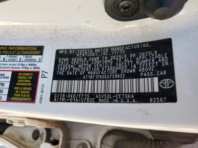 Photo 9 VIN: 4T1BF1FK0EU759832 - TOYOTA CAMRY L 