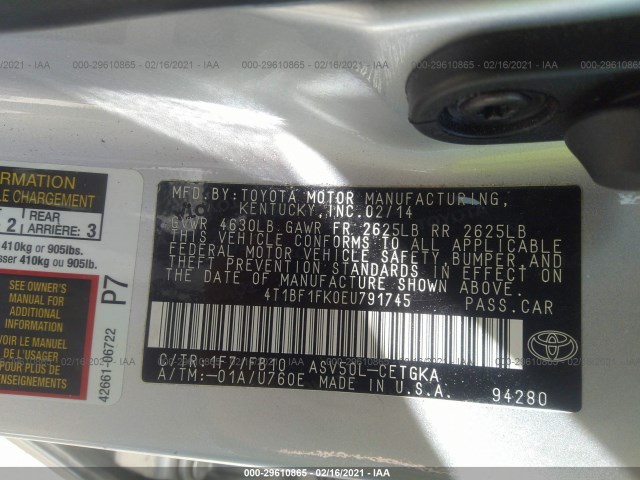 Photo 8 VIN: 4T1BF1FK0EU791745 - TOYOTA CAMRY 