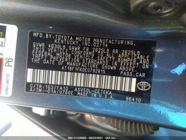 Photo 8 VIN: 4T1BF1FK0EU792815 - TOYOTA CAMRY 