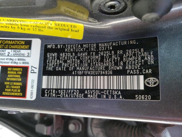 Photo 9 VIN: 4T1BF1FK0EU794936 - TOYOTA CAMRY L 