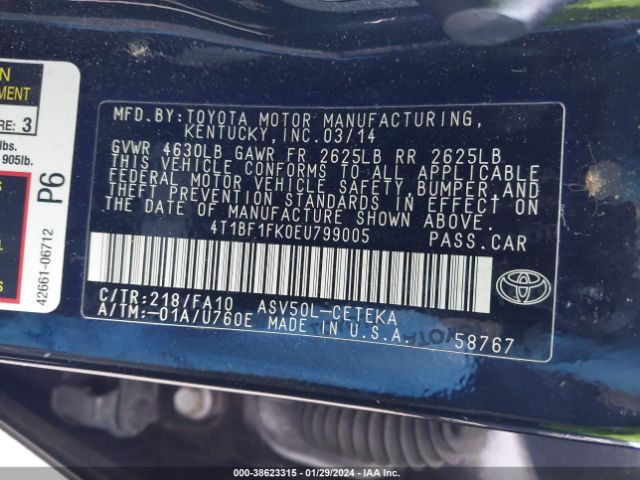 Photo 8 VIN: 4T1BF1FK0EU799005 - TOYOTA CAMRY 