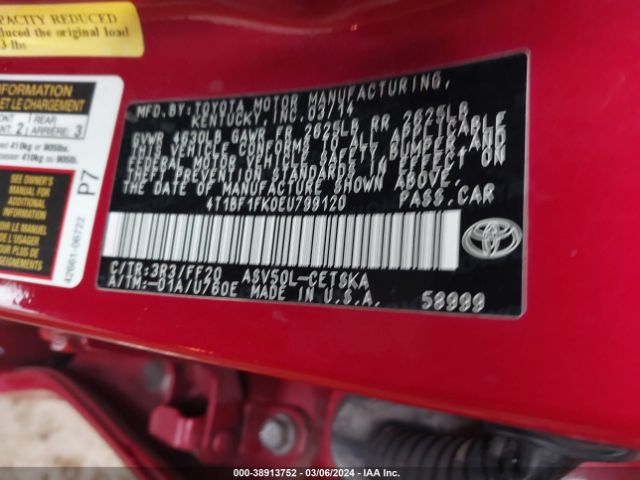 Photo 8 VIN: 4T1BF1FK0EU799120 - TOYOTA CAMRY 