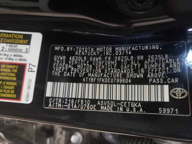 Photo 9 VIN: 4T1BF1FK0EU799604 - TOYOTA CAMRY L 