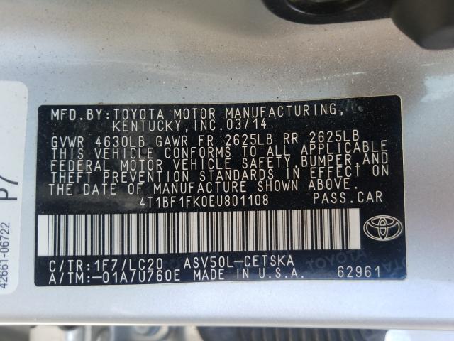 Photo 9 VIN: 4T1BF1FK0EU801108 - TOYOTA CAMRY L 