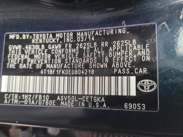 Photo 9 VIN: 4T1BF1FK0EU804218 - TOYOTA CAMRY L 