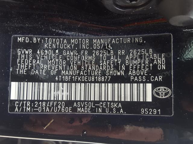 Photo 9 VIN: 4T1BF1FK0EU818877 - TOYOTA CAMRY L 