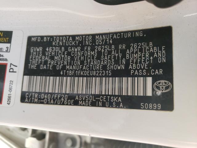 Photo 9 VIN: 4T1BF1FK0EU822315 - TOYOTA CAMRY L 