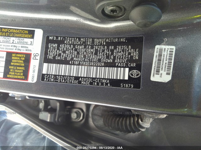 Photo 8 VIN: 4T1BF1FK0EU822928 - TOYOTA CAMRY 