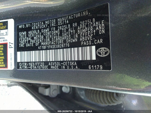 Photo 8 VIN: 4T1BF1FK0EU828776 - TOYOTA CAMRY 