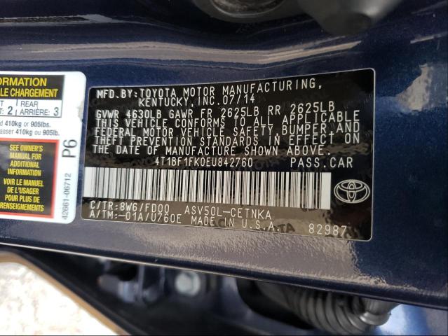 Photo 9 VIN: 4T1BF1FK0EU842760 - TOYOTA CAMRY L 