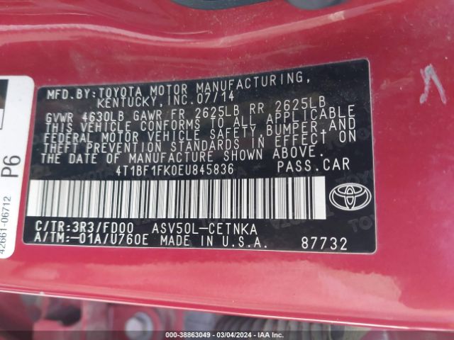 Photo 8 VIN: 4T1BF1FK0EU845836 - TOYOTA CAMRY 