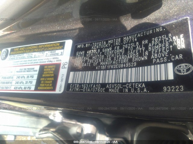 Photo 8 VIN: 4T1BF1FK0EU849529 - TOYOTA CAMRY 