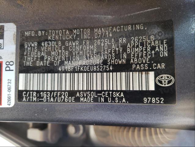 Photo 9 VIN: 4T1BF1FK0EU852754 - TOYOTA CAMRY L 