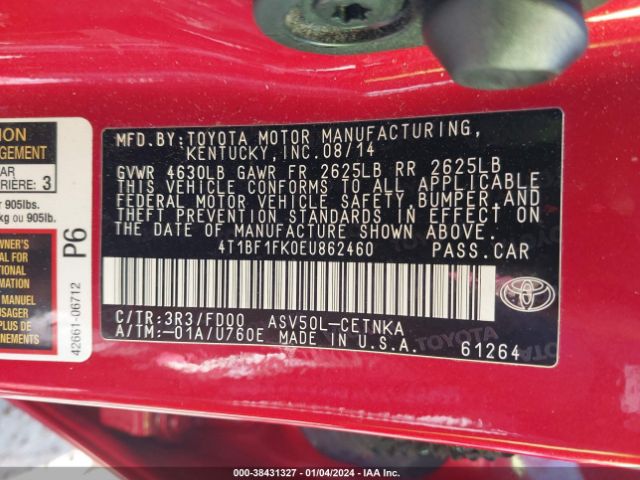 Photo 8 VIN: 4T1BF1FK0EU862460 - TOYOTA CAMRY 