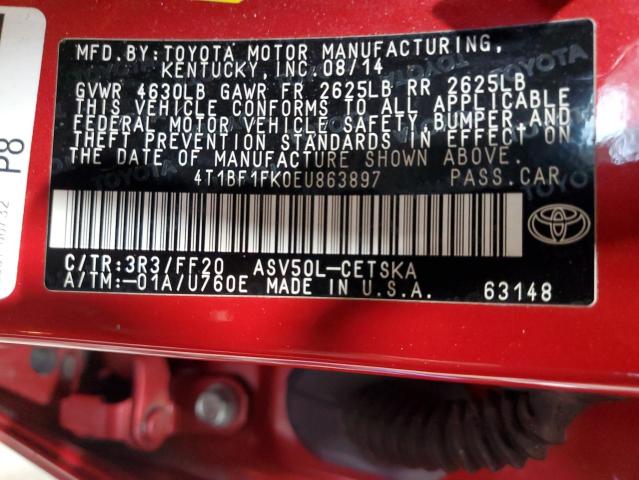 Photo 12 VIN: 4T1BF1FK0EU863897 - TOYOTA CAMRY 