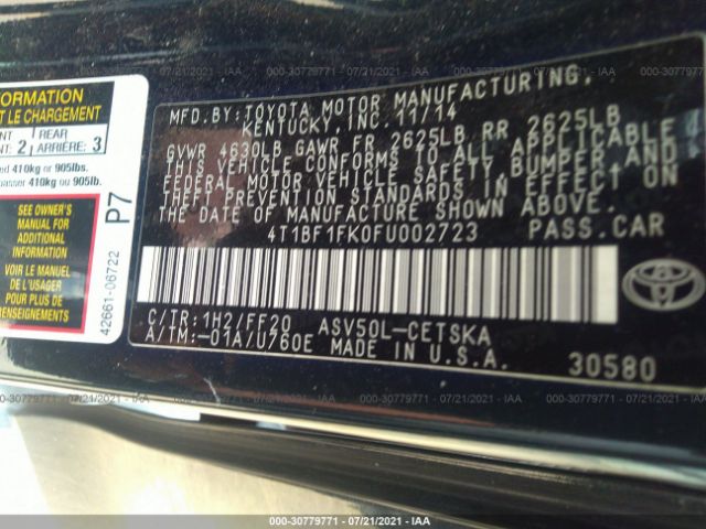 Photo 8 VIN: 4T1BF1FK0FU002723 - TOYOTA CAMRY 