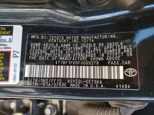 Photo 9 VIN: 4T1BF1FK0FU009378 - TOYOTA CAMRY LE 