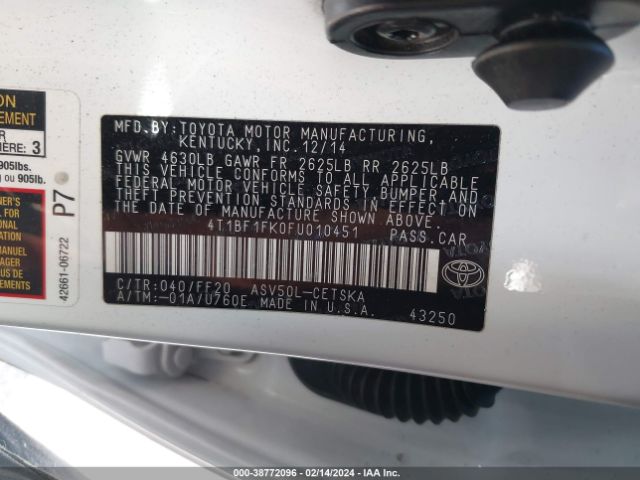 Photo 8 VIN: 4T1BF1FK0FU010451 - TOYOTA CAMRY 