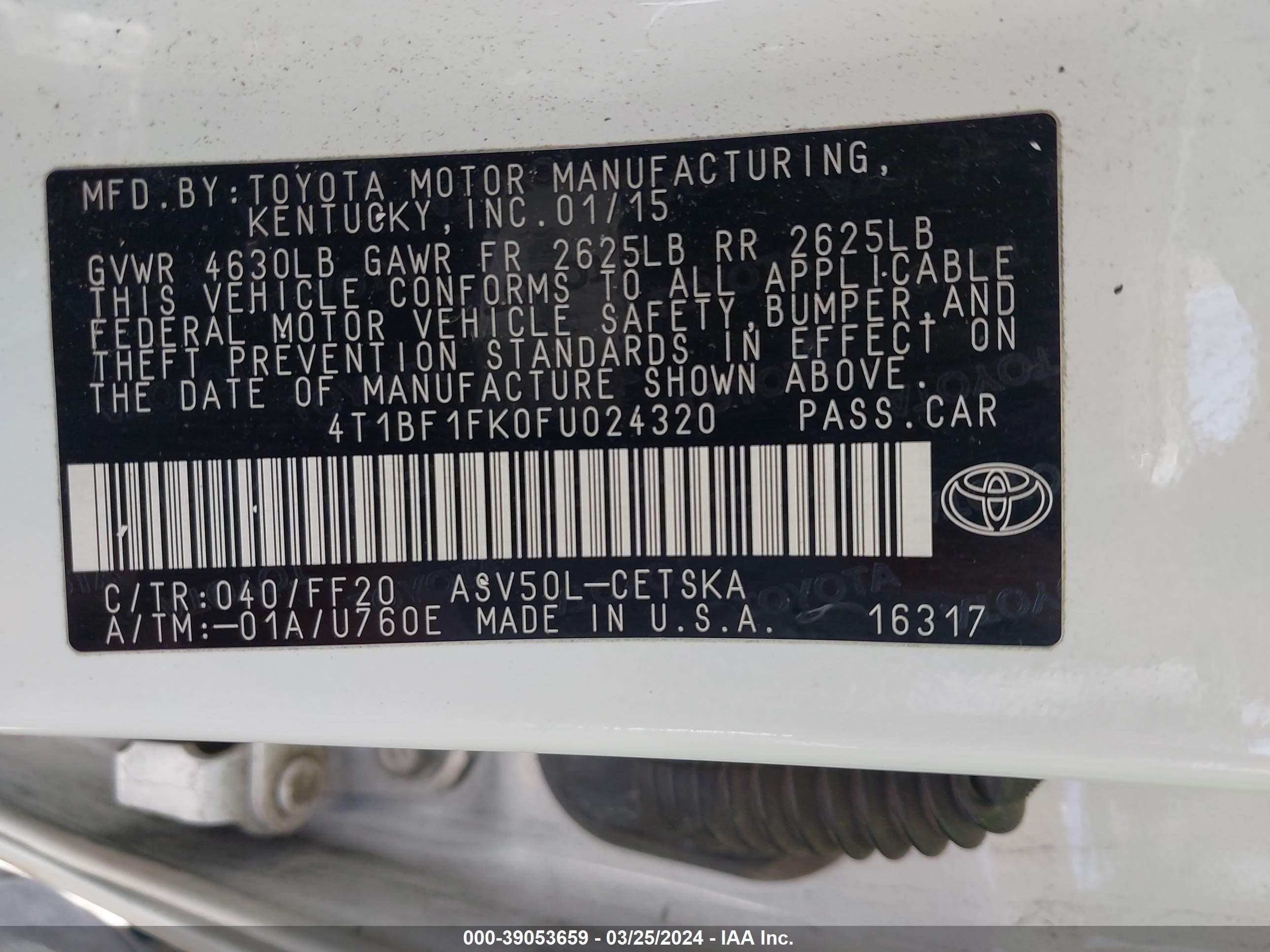 Photo 8 VIN: 4T1BF1FK0FU024320 - TOYOTA CAMRY 