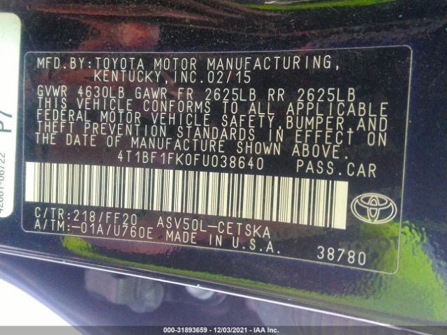 Photo 8 VIN: 4T1BF1FK0FU038640 - TOYOTA CAMRY 